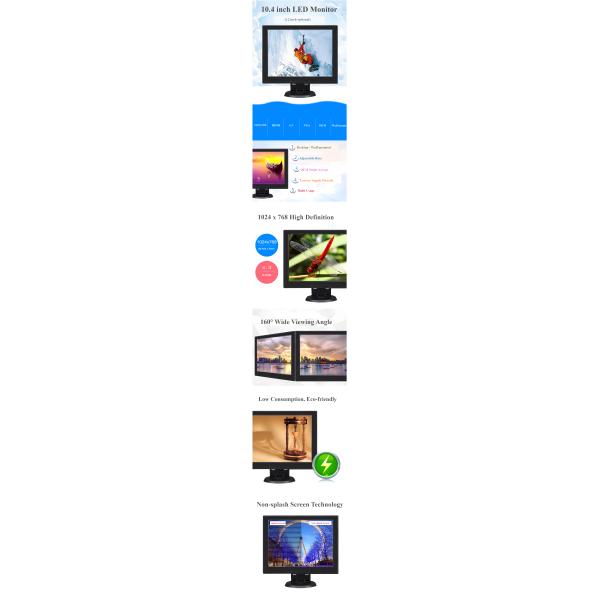 10.4 Inch 1024*768 LCD Computer Monitors HDMI Port Wall Mount type