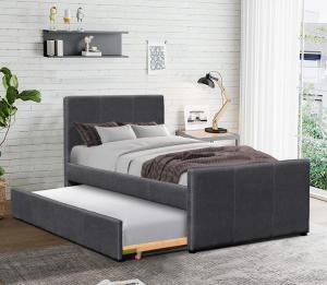 Best Dark Grey Linen Wooden Twin Daybed Frame With Extendable Trundle For Bedroom wholesale