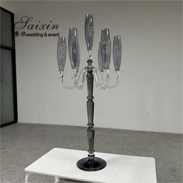 Factory Custom 3 Pcs Set Gold Base Silver Glasses Candlestick For Wedding Centerpiece