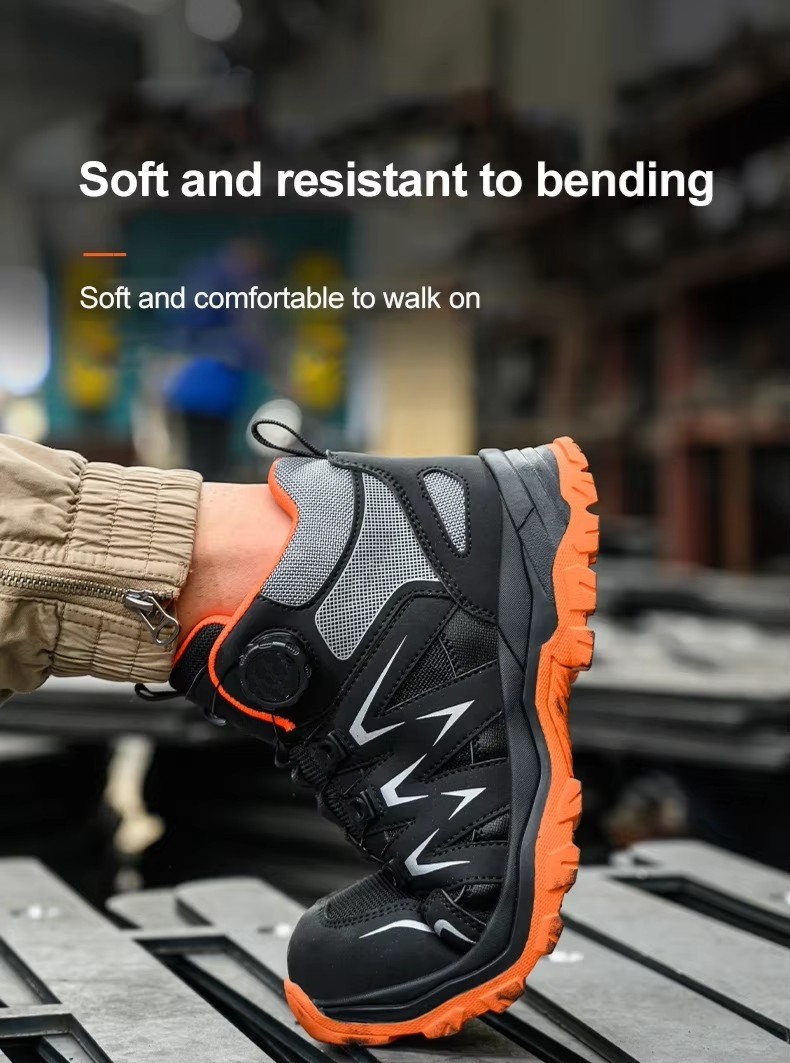 Orange Microfiber Men's Safety Boots Steel Toe Kevlar Midsole Anti-smashing Work Boots