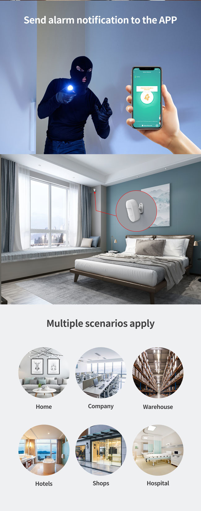 91dbm Smart Life PIR Motion Sensor Wall Mounted Right Angle Dectecting