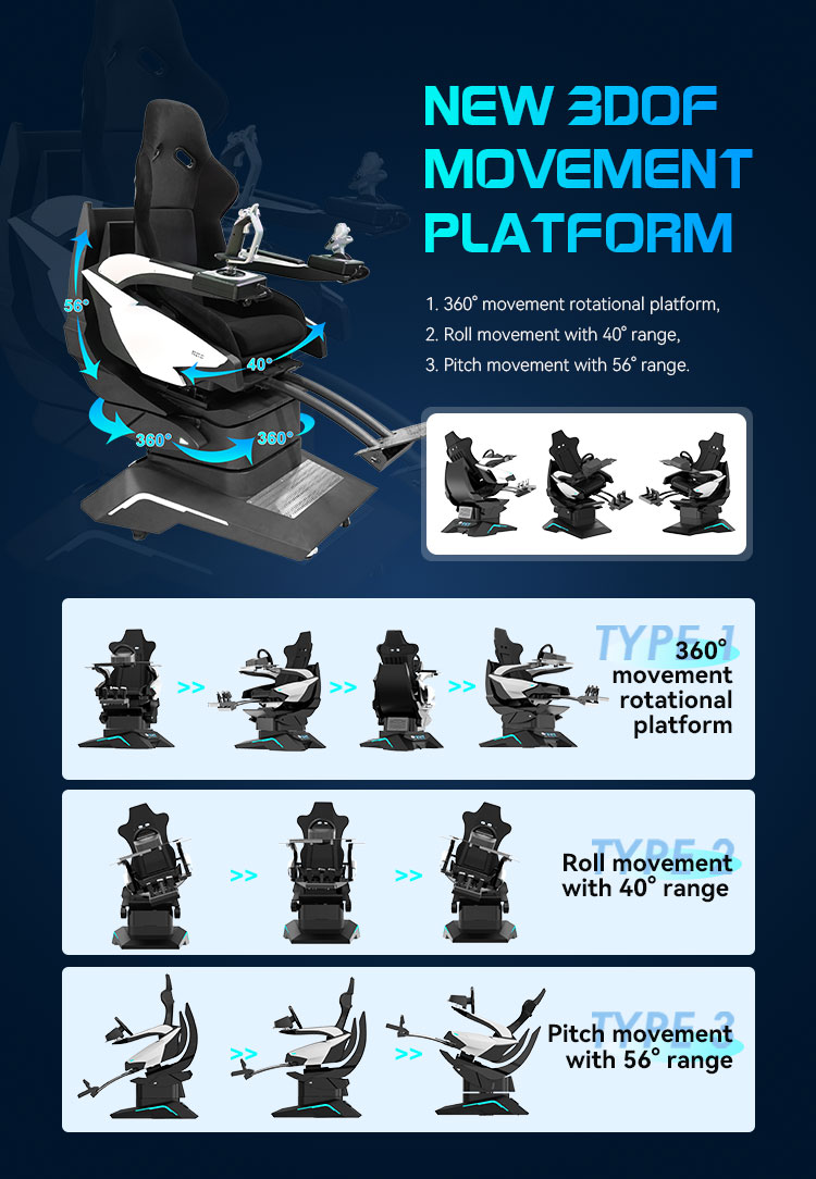 Black Blue Flying Games Vr 360 Rotate Joystick Stick Virtual Reality Motion Simulator
