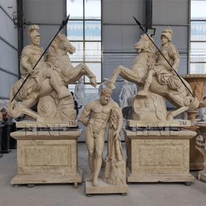 Best Antique Marble Roman Soldier Statues Riding Horse Warrior Sculpture Entrance Garden Hand Carved Natural Stone Large wholesale