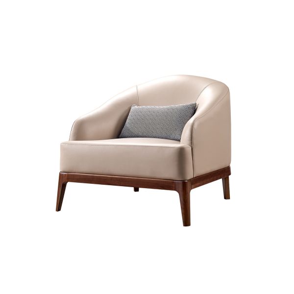 Modern American leisure single sofa for Salon club room used by leather sponge and Walnut wood curved back