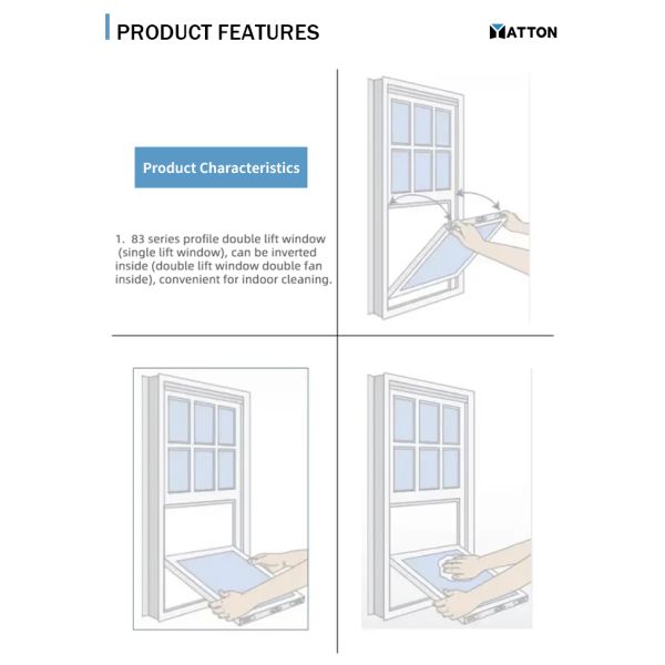 Modern Weather-Resistant Aluminum Vertical Sliding Double Hung Windows Windproof Rainproof Kitchen School Use Long-Lasting