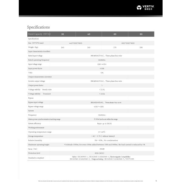 Vertiv Liebert EXS UPS Double Conversion Uninterruptible Power Supply Three Phase