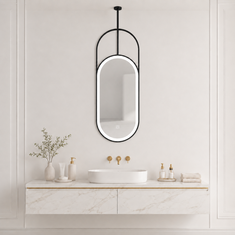 Kingstin Ceiling Mount LED Smart Mirror, Oval Touch Dimming Defog Ceiling Mounted Vanity Mirror Custom Size