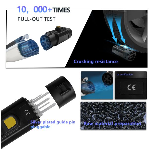 32A Output Current PC Copper EV Adaptor Type1 to Type2 Adapter for Electric Vehicles Portable Charging Stations 220V