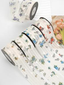 China Flower Printed Personalized Organza Ribbon 4cm Flora Ivory Organza Ribbon on sale
