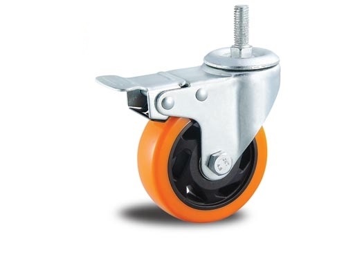 medium duty 3" rigid orange color PU caster double ball bearing , Rueda,