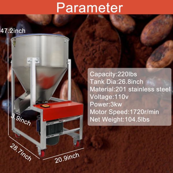 Custom Stainless Steel Dry Powder Mixer 220lbs 3KW 110V Industrial Blender for Wide Applications