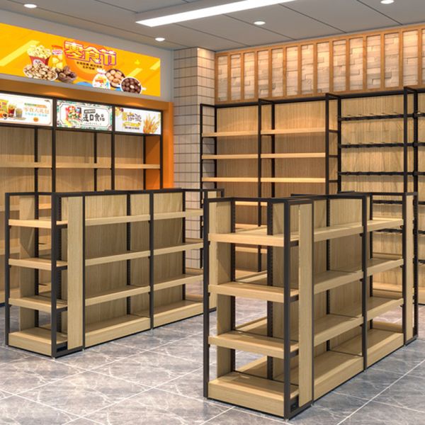 Wooden Supermarket Display Racks TGL OEM Powder Coating Surface