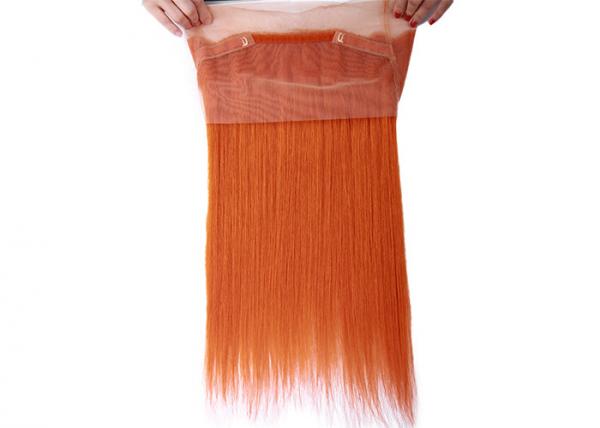 Smooth And Soft Human Hair Lace Closure Orange Color Medium Cap Size