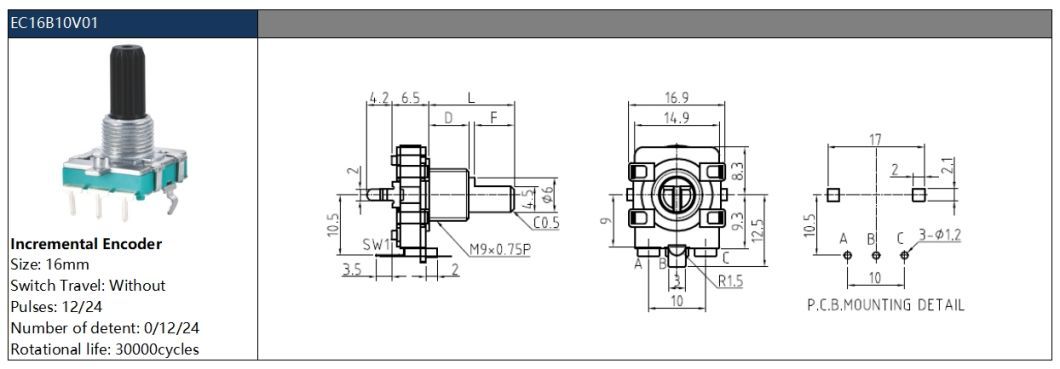 Ec16 Insulated Shaft Rotary Encoder 16mm Rotary Encoder Push Switch