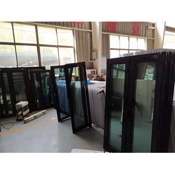 Double Swing Interior Casement Window Door Wood Look UPVC