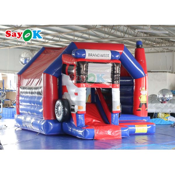Commercial Inflatable Bouncy Castle Fire Truck Inflatable Bounce House With Slide