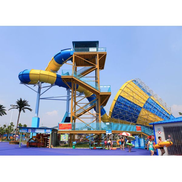 14.2m Height Tornado Water Slide , Fiberglass Huge Water Slide 160 Ft Tunnel