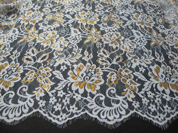 Cheap Golden Metallic Nylon Eyelash Lace Trimming For Dresses Fashion 140CM Width for sale