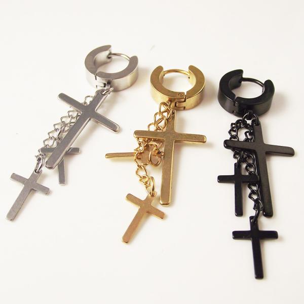 Cheap Punk Stainless Steel Stud Earring Men Cross Earring Fashion Tassels Crosses Body Piercing Jewelry Black for sale