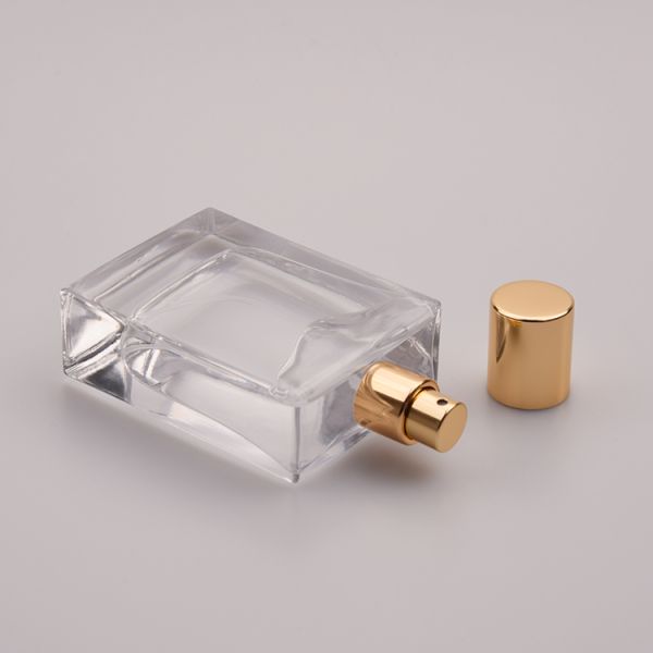50ml Rectangular Glass Perfume Bottle with Magnetic Gold Cap