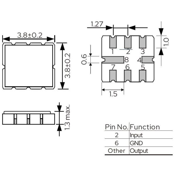 QCC8B-3.8*3.8-SAW-Filter-Dimensions