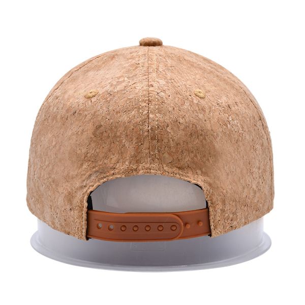 Curved Six-Panel Wood Grain Leather Baseball Cap With Adjustable Strap