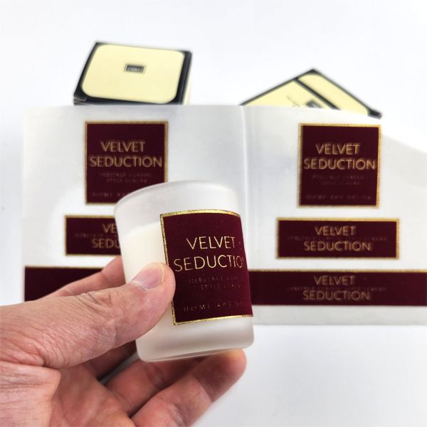 Custom Printed Velvet Candle Label Roll Tear-resistant Glossy Vinyl Sticker Labels for Candle Jar Packaging