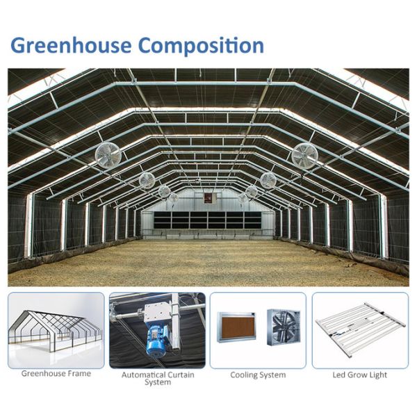 Easy Install Temperature Humidity Control Single Span Black Out Light Deprivation Greenhouse