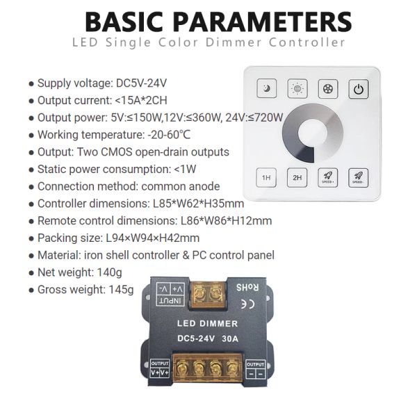Single Color LED Dimming Controller , 30A High Power RGB Control Panel