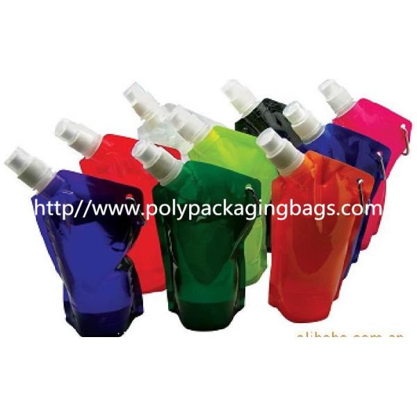 Orange / Blue Plastic Water Bags Stand Up Pouch With Spout Packaging