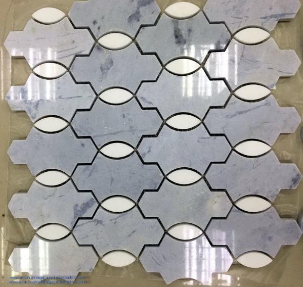 Paper White mix Argentina Blue Water Jet White and Blue Marble Mosaic Tile for Wall