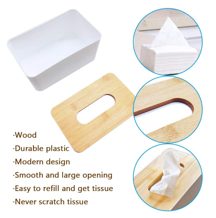 Rectangular Bamboo Wooden Tissue Box Holder Dispenser
