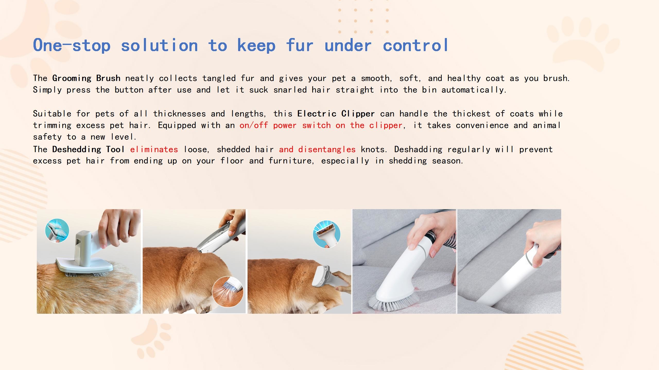 Vacuum Brush 5 In 1 Pet Grooming Kit 600W Pet Dryer Blower For Dog And Cat