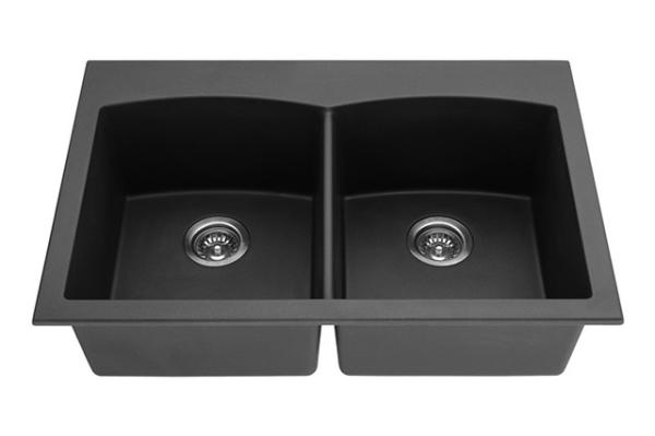 Cheap 33 Inch Black Double Bowl Top mount/Under mount Granite Composite Sink for sale