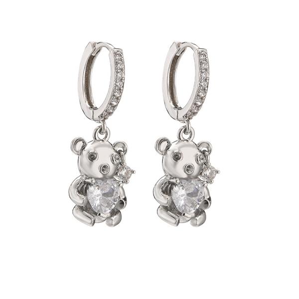 Cheap Bear Sterling Silver Crystal Jewelry Hoop Silver Zircon Earrings LovelyLittle for sale