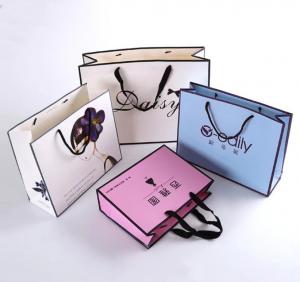 Best Cosmetics Three Sections Rope Apparel Paper Bag Ivory Board Boutique Packaging Bags wholesale