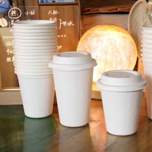 Custom Printed 100% Biodegradable Bamboo Fiber Molded Hot Coffee Heat Insulation Paper Cup with Lid