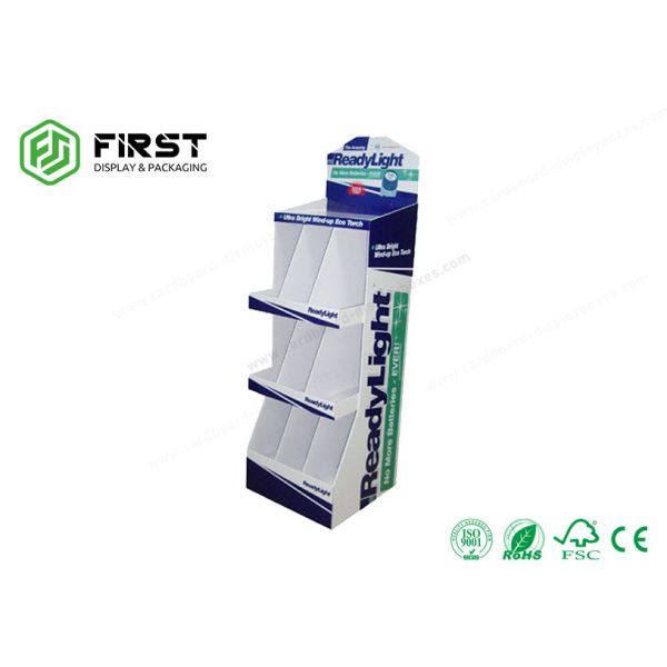 Customized Products Corrugated Floor Display Shelf , Supermarket Cardboard Display Stand