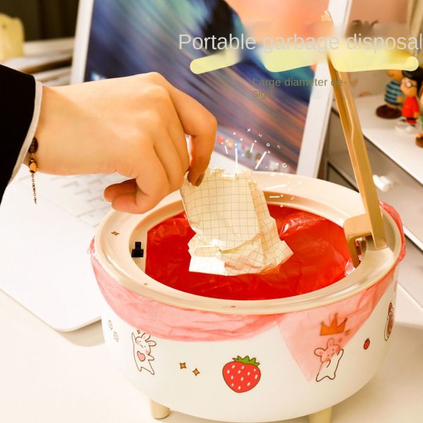 Cute Mini Table Personalized Bedside Dormitory Dresser with Lid Living Room Creative Storage Bucket Desktop Small Trash Can