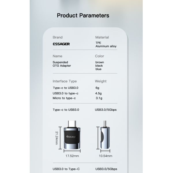 USB3.0 Micro Type C Fast Charging OTG Adapter 5Gbps Transmission 3A
