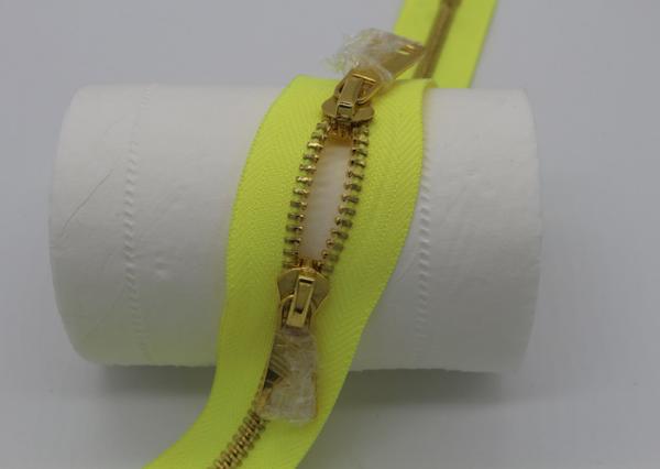 Cheap Close End Metal Double Head Zipper For Handbag , Luggage High End Zippers Bright Yellow Tape for sale