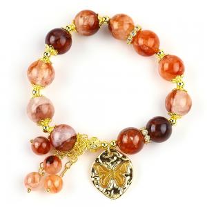 Best Handmade Gemstone Beaded Bracelet Hematite Quartz Sphere Stone Bracelet Adjustable Butterfly Charms Bracelet For Party wholesale
