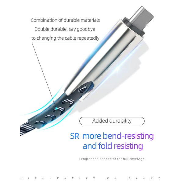 Fast Charge Data Cable USB 2.0 Type C Cable Zinc Alloy And Denim Body USB C Cable