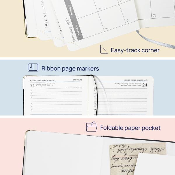 Black Leatherette Cover Small Academic Planner With Hourly Schedule