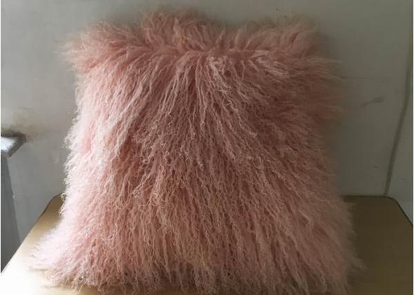 Home Fluffy Genuine Mongolian Fur Pillow Ultra Soft With Rectangular Square Shape