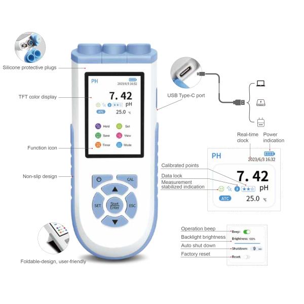 Portable TypeC Conductivity EC TDS Resistivity Salinity Outdoor Meter PC Software