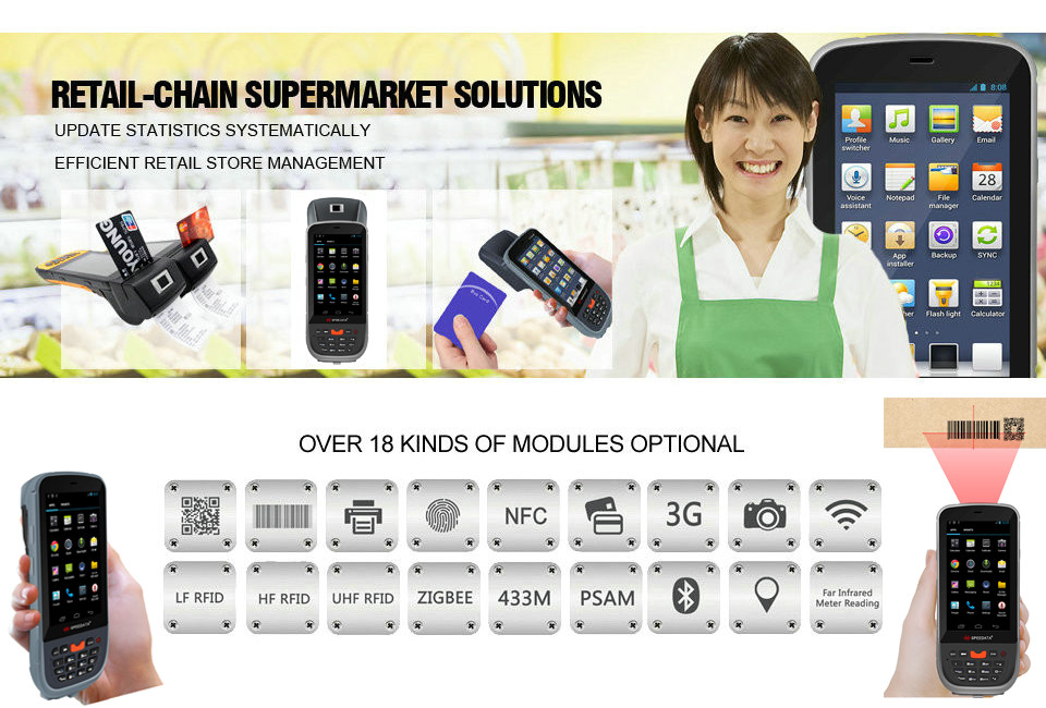 Android Handheld UHF RFID Reader Fingerprint Module 4.5'' Touch Screen