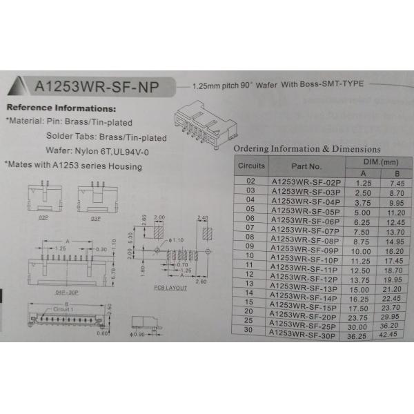 1.25mm Pitch right angle Wafer Connector, DF14 wire connector, side entry type shrouded header