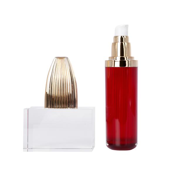 Translucent Stripe Design Plastic Acrylic Lotion Pump Bottle And Cream Jar For Logo Acceptable Skincare Cosmetic Packaging