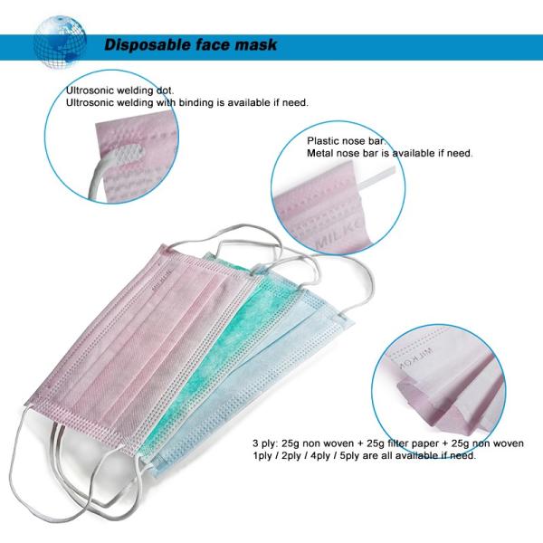 Self Protective 3 Ply Disposable Face Mask Anti Bacterial Breathable Convenient